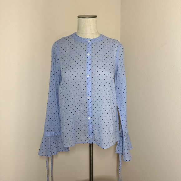 Robert Rodriguez Polka Dot Open Back Top Womens Size 6 Ruffle Cuff Feminine Blue - Picture 2 of 8